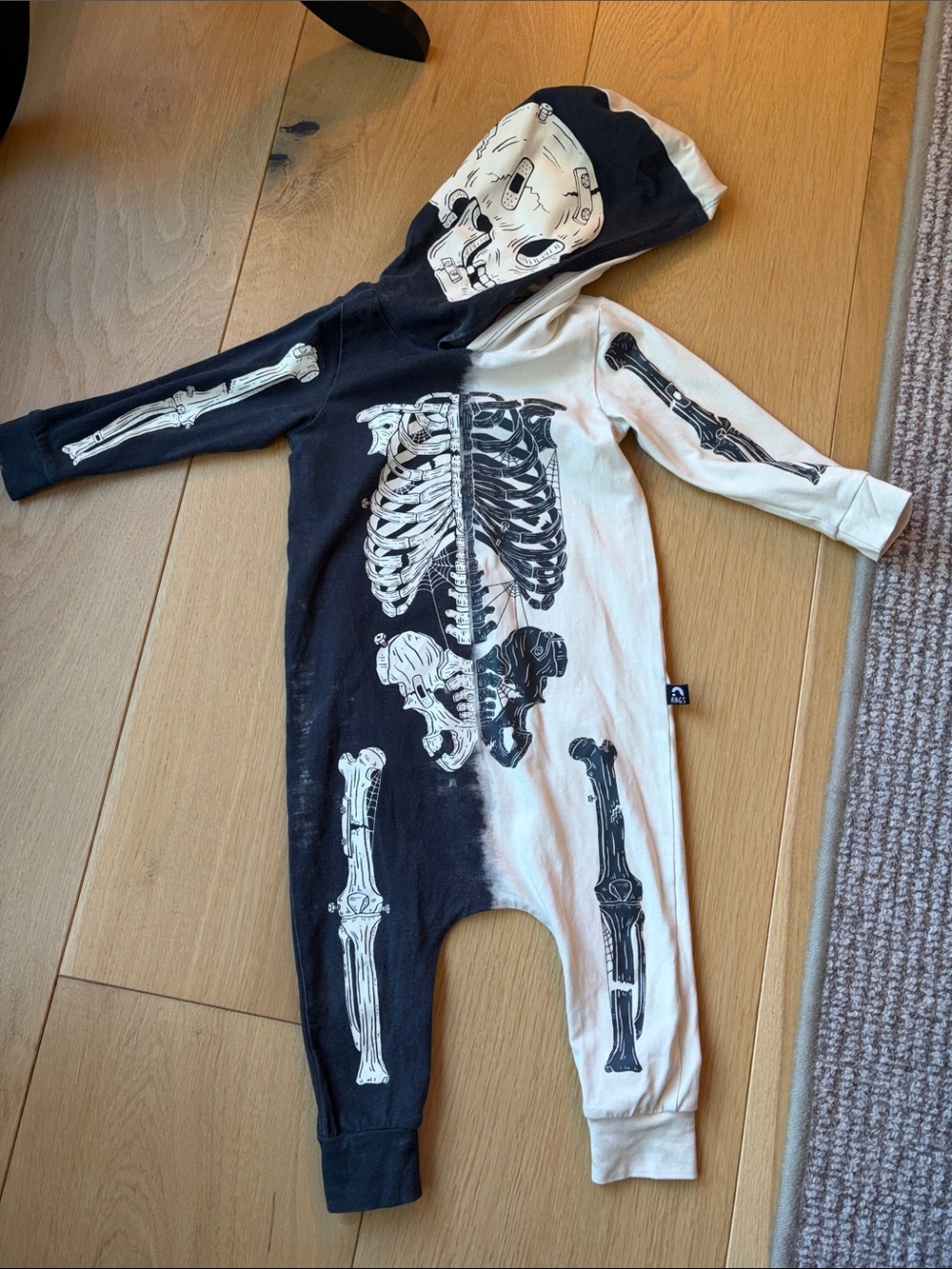 Rags Kids Skeleton Hooded One-Piece Romper - 18/24 mo Black & Cream